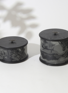 新中式创意松山绿梅布艺实木收纳盒托盘纸巾盒客厅桌面装饰盒摆件