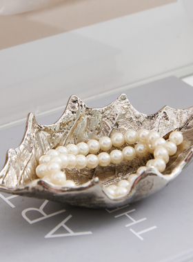 金属摆件轻奢客厅做旧叶子托盘