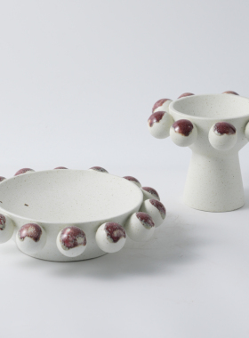 简约黑白陶瓷高脚果盘点心盘摆件