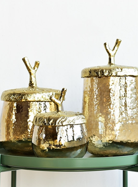 欧式轻奢客厅金属玻璃储物罐