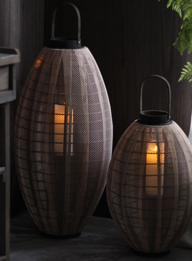 复古大号落地风灯烛台木质灯笼样板房庭院酒店餐厅民宿装饰品摆件