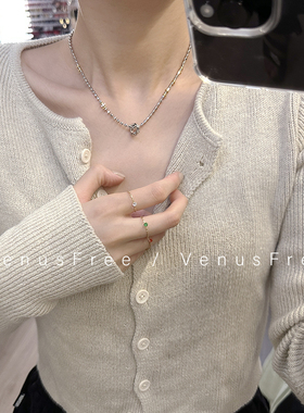 铜镀白金珠珠镶钻锆石锁骨链项链