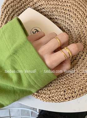 ins钨钢金色戒指情侣韩国欧美