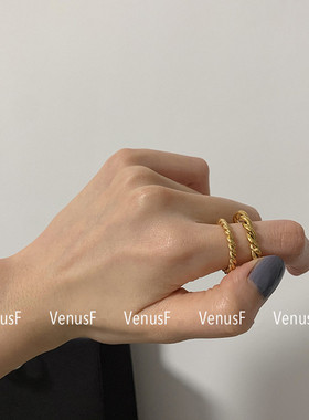 加粗麻花电镀18K金戒指情侣ins