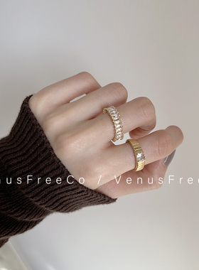 18k镀金法式超闪排钻竖纹戒指