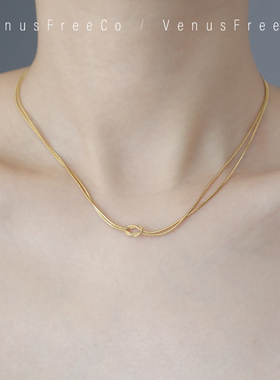 日常精致双层打结18k镀金高保色简洁蛇骨链短项链锁骨链简约裸链