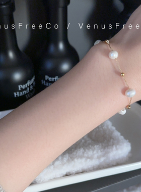 天然淡水珍珠18k镀金手链