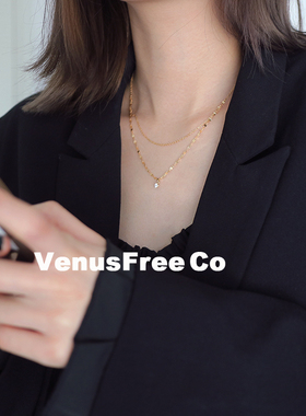 高级感镀金超细星空裸钻锆石项链