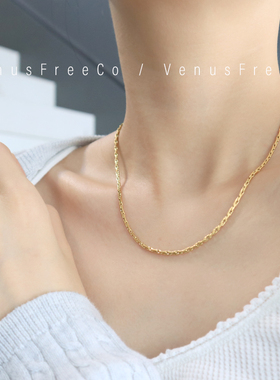 法式基础日常款18k镀金盒子链质感裸链单戴叠戴欧美简约锁骨项链