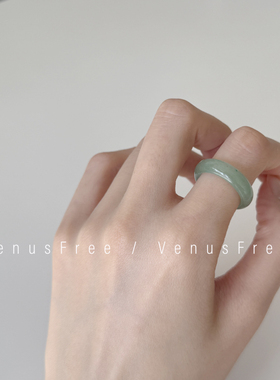 3色新中式天然玉石绿玛瑙东陵玉白牛奶玛瑙粉玉髓戒指日常叠戴