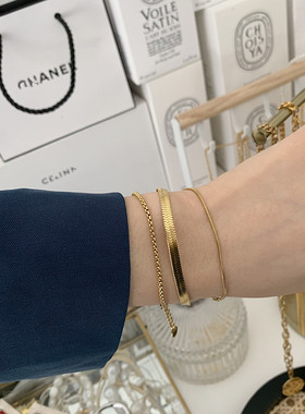 欧美博主同款3入18k镀金色亮手链