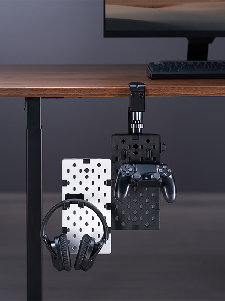 日本SANWA金属洞洞板置物架电竞桌面支架耳机挂架免打孔夹电脑桌 - 图2