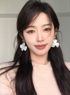 清新白色大花朵耳环夸张显脸小