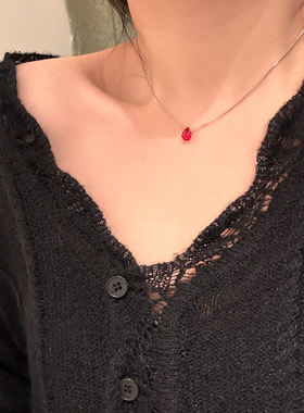 红豆新中式复古红色水滴项链