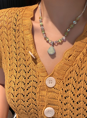 新中式绿色佛像吊坠水晶串珠项链