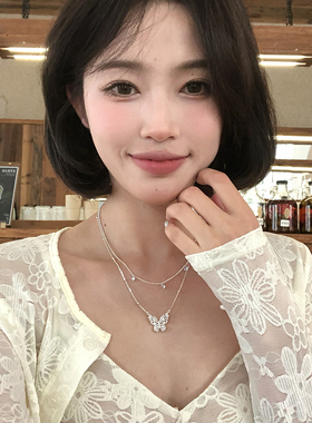 爆闪纯欲风双层满钻蝴蝶吊坠项链