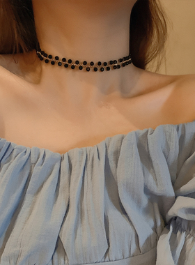 2025年新款黑色水晶编织项链