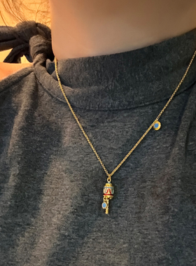 新中式蓝色小拨浪鼓吊坠项链颈链