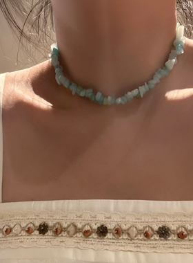 春夏清新蓝色天然石项链锁骨链