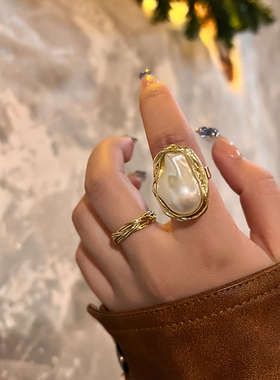 摩登时代~轻奢复古夸张珍珠戒指