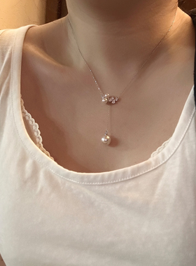 法式温柔曼塔玫瑰珍珠吊坠项链