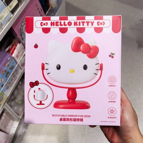 名创优品三丽鸥红苹果桌面异形旋转镜凯蒂猫梳妆台化妆镜子正品 - 图2