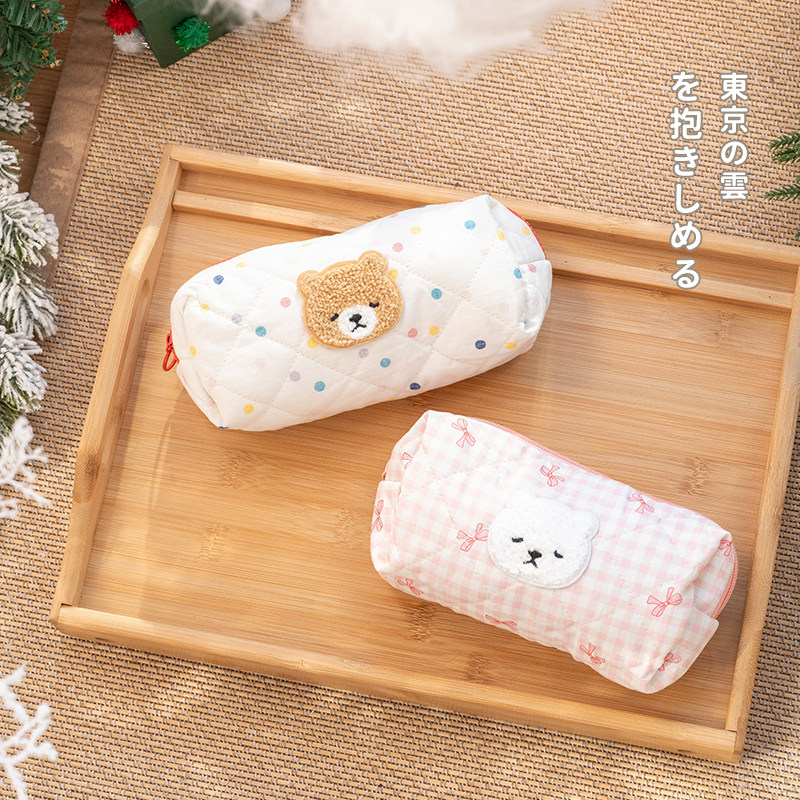 LIVHEART可爱小熊格子笔袋收纳包卡通文具袋大容量化妆包收纳袋女,淘宝优惠券,粉丝福利购,淘宝优惠卷