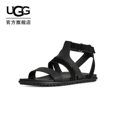 UGG夏季新款女士舒适时尚平底魔术贴纯色露趾休闲罗马凉鞋1178877