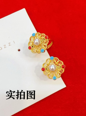 黄金色珐琅戒指古法花丝工艺宫廷