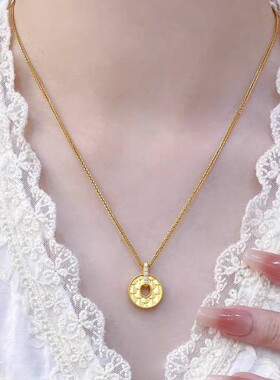 黄金色财源滚滚铜钱平安扣项链女