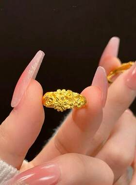 越南沙金轻奢缠跷玫瑰花戒指女款