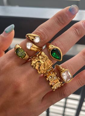 欧美不锈钢锆石戒指小众感韩系ins指环钛钢跨境饰品ring