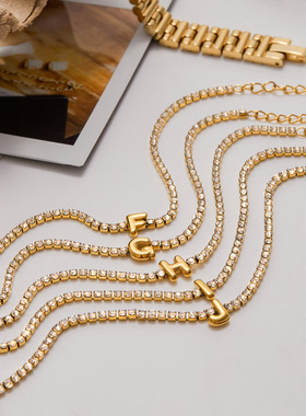 欧美不锈钢水钻字母手链轻奢感首饰不掉色钛钢饰品女跨境