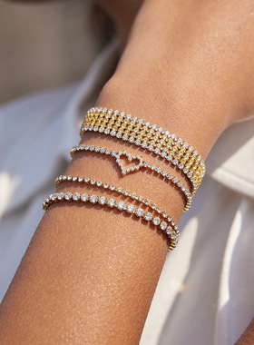 欧美不锈钢锆石网球手链轻奢感手饰小众首饰钛钢跨境饰品