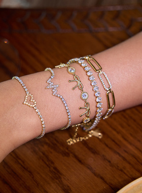 欧美不锈钢锆石手链轻奢感首饰不掉色钛钢饰品跨境手串女