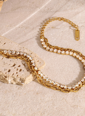 不锈钢满钻手链高级感多层手串链子钛钢手饰欧美ins跨境