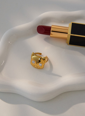 猫咪钛钢锆石戒指轻奢感指环不锈钢跨境饰品女欧美rings