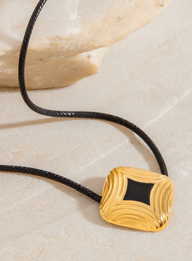 欧美方形黑滴油钛钢项链饰品女感不锈钢首饰跨境necklace