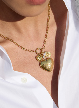 欧美不锈钢爱心项链感吊坠锁骨链钛钢项饰品跨境necklace