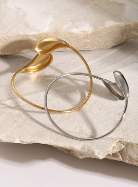 18k金不锈钢不规则水滴形开口手镯ins时尚大气感设计钛钢手镯