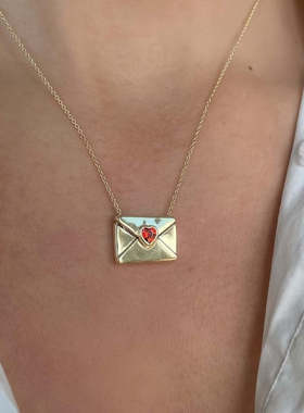 开口信封刻字Loveyou不锈钢锆石爱心项链钛钢跨境情人节饰品