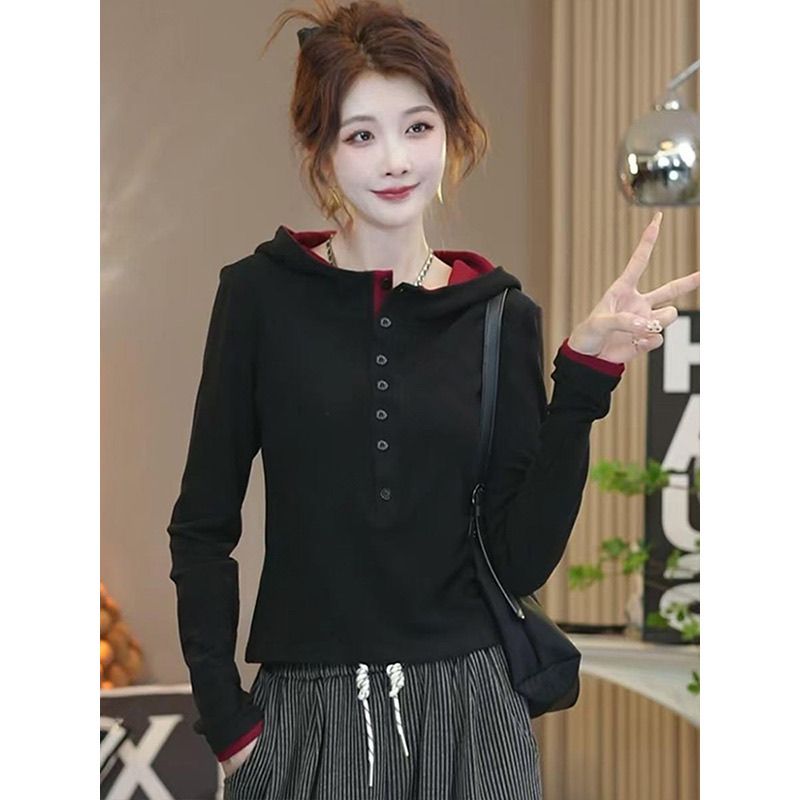 韩版连帽半开领上衣女秋冬季新款设计感双面德绒长袖外穿保暖小衫 - 图2