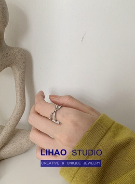 男女韩版小众双层交叉缠绕戒指