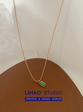 小粒祖母绿项链女复古18K金色