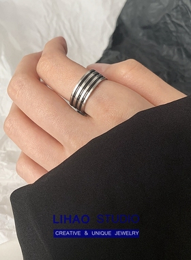 lihao黑线戒指女复古欧美钛钢