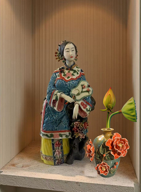 石湾陶瓷仕女古代美女摆件
