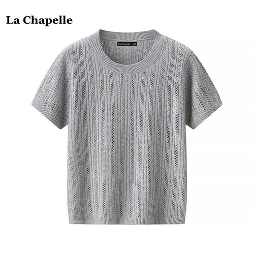 拉夏贝尔/La Chapelle韩系修身显瘦短袖针织衫女夏季洋气圆领上衣 - 图1