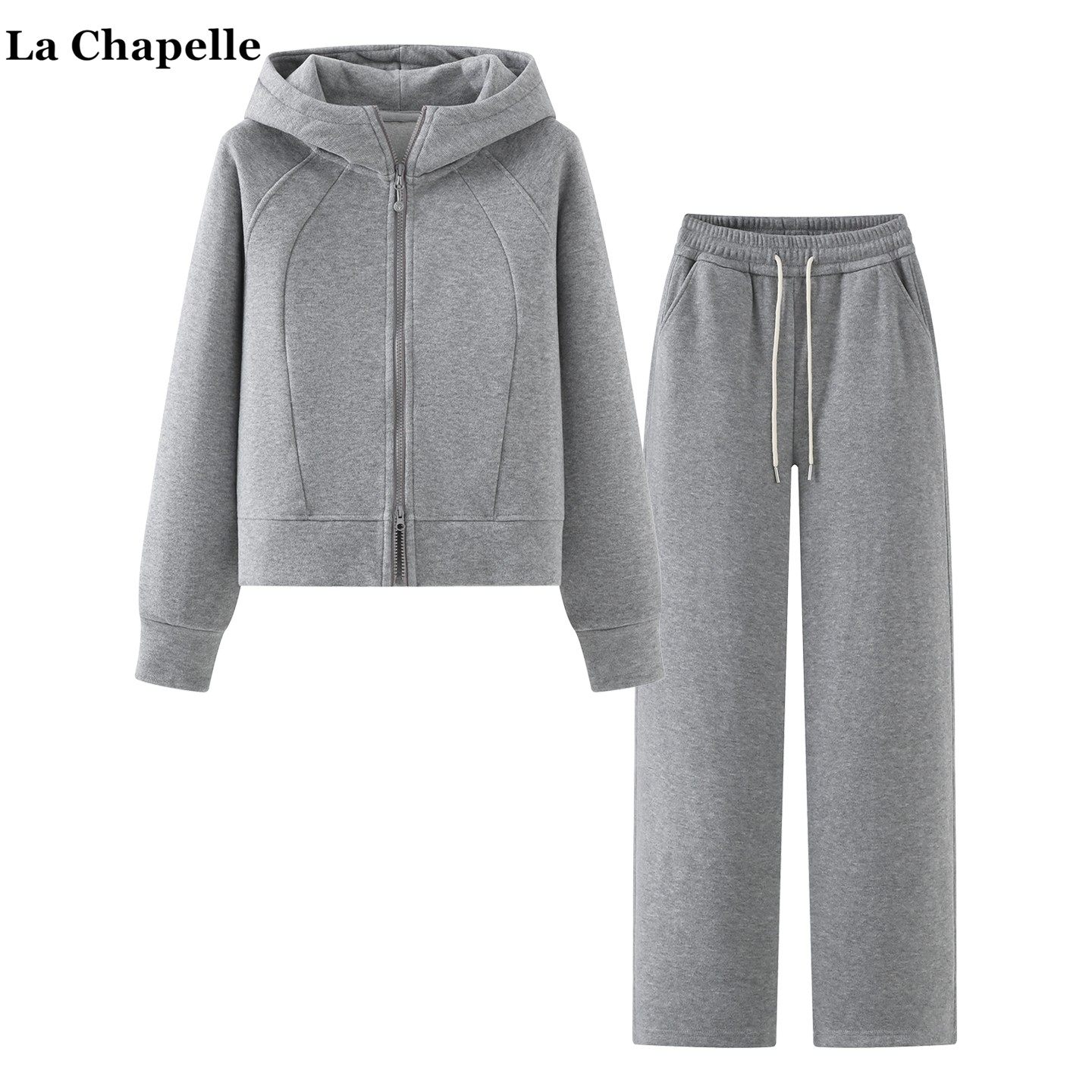 拉夏贝尔/La Chapelle慵懒风粉色连帽卫衣高腰阔腿裤休闲俩件套女,淘宝优惠券,粉丝福利购,淘宝优惠卷