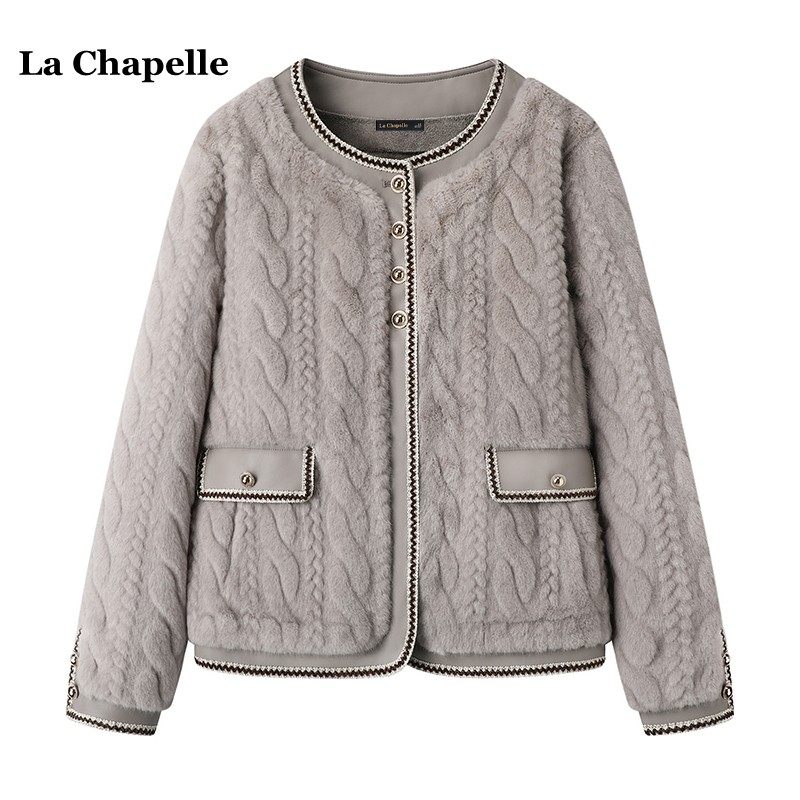 拉夏贝尔/La Chapelle韩版皮毛一体外套女冬季新款小香风毛毛上衣 - 图1