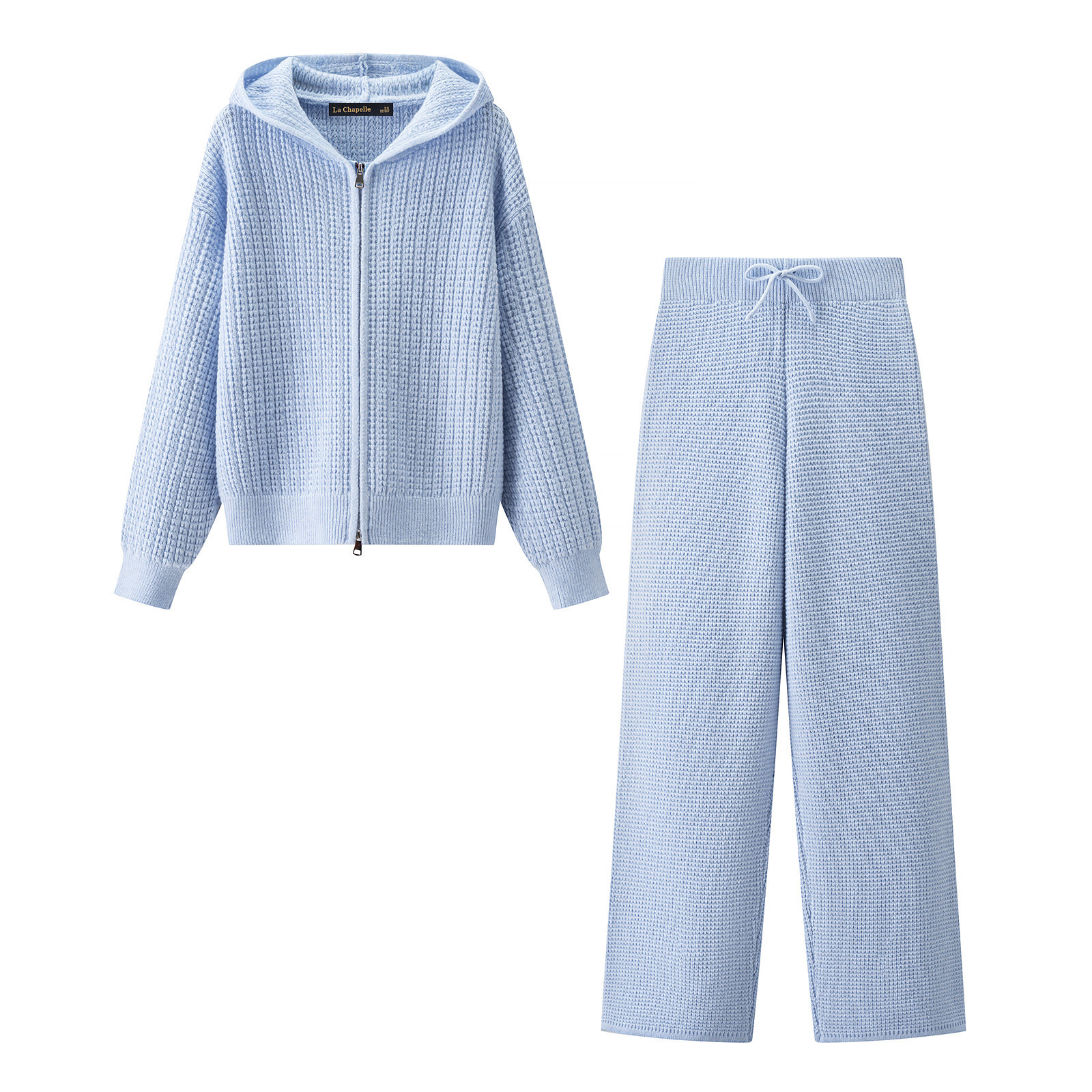 拉夏贝尔/La Chapelle休闲连帽针织开衫高腰阔腿裤女秋冬俩件套装,淘宝优惠券,粉丝福利购,淘宝优惠卷